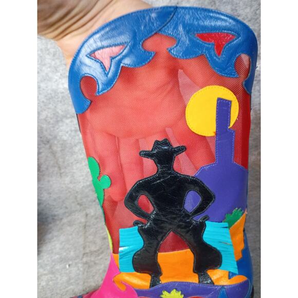 Zalo Womens 8.5 M Sunset Mesh Western Cowboy Boots Colorful Leather Vibrant VTG - Picture 16 of 16